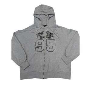 Forever 21 Gray Zip Up Hoodie New York 95 Graphic Teen Size M Cotton
